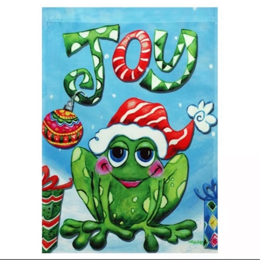 Rain or Shine Outdoor Art Flag in Joy Christmas Frog NWT